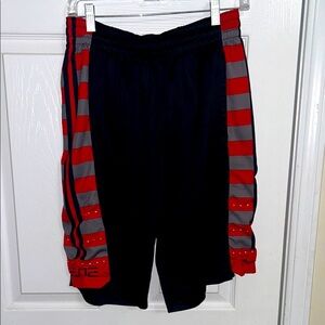 Red and Gray Striped Athletic Shorts